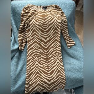 100% Merino Wool J Crew giraffe colored zebra striped brown and cream Dress - XS